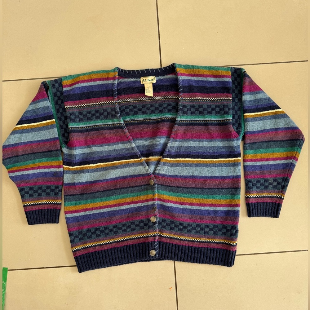 Vintage L.L. Bean Multicolor Striped Cardigan